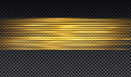 Velocity light effect. Horizontal lens flares and Laser beams, horizontal light rays Velocity motion. Vector gold glowing illustration.のイラスト素材