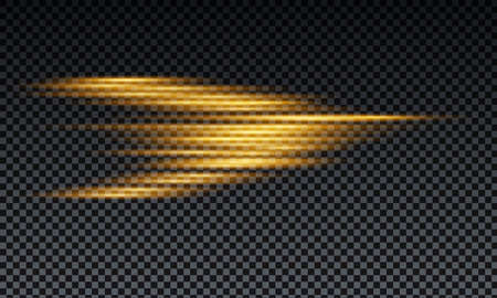 Velocity light effect. Horizontal lens flares and Laser beams, horizontal light rays Velocity motion. Vector gold glowing illustration.のイラスト素材