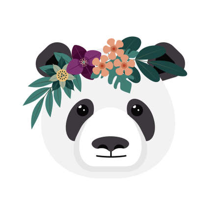 Panda with flower crown. Panda character, flower crown stickers.のイラスト素材