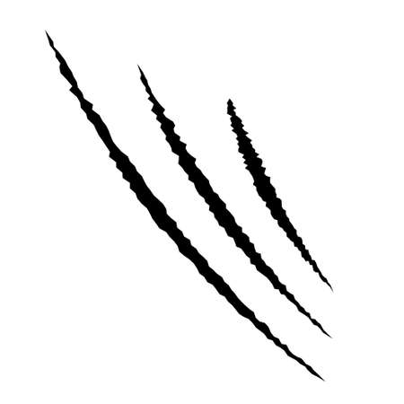 Cat scratches. Black claws animal scratch, Torn paper. Cat claws trace. Vector illustration on black background.のイラスト素材