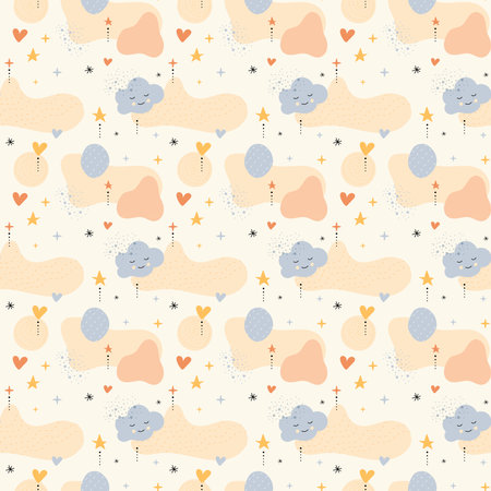 Bohemian baby pattern. Seamless baby pattern in boho styleのイラスト素材