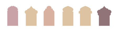 Islamic window boho colors shape. Arabic door shape. Islamic arhitecture elements of window and door.のイラスト素材