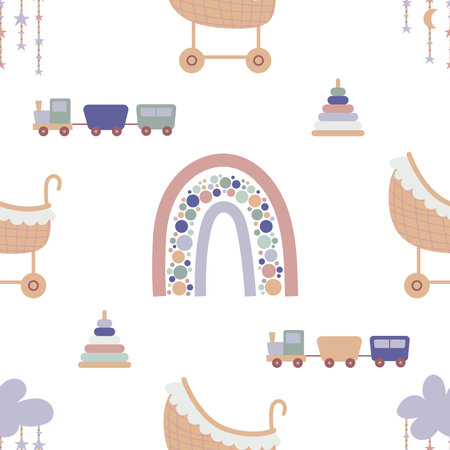 Boho baby rainbow seamless pattern. Boho color rainbow background for your project.のイラスト素材