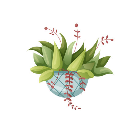 Houseplant plant growing in pots. Beautiful home decorations, plants isolated on white background. Cartoon flat illustrationのイラスト素材