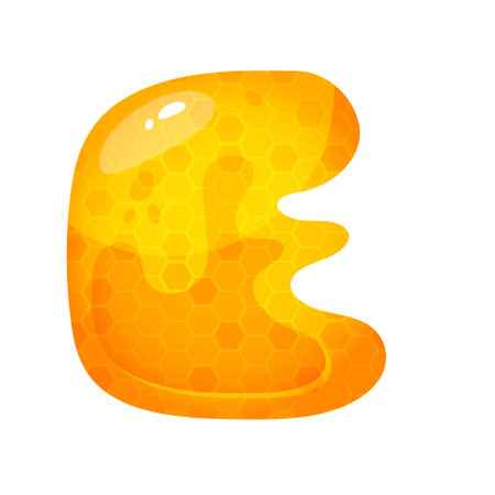 Honey sweet font. Liquid honey cartoon alphabet, Yellow honeycomb vector font. Single letterのイラスト素材
