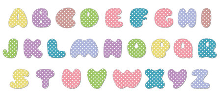 Polka dot alphabet.Pastel polka dots font. Hand drawn letter design for scrapbooks, albums, crafts and back to school projectsのイラスト素材