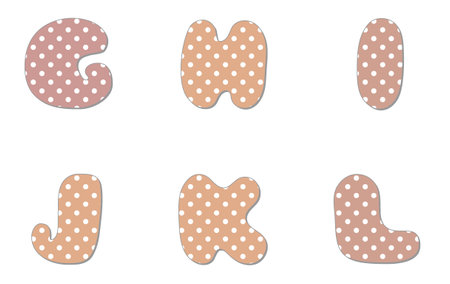 Polka dot alphabet. Pastel boho polka dots font. Hand drawn letter design for scrapbooks, albums, crafts and back to school projectsのイラスト素材