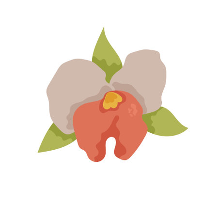 Tropic leaf, flower, colorful handrawn flat illustrationのイラスト素材