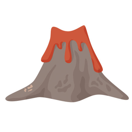Cute vulcano, vector flat illustration. Cartoon sing volcano handdrawのイラスト素材