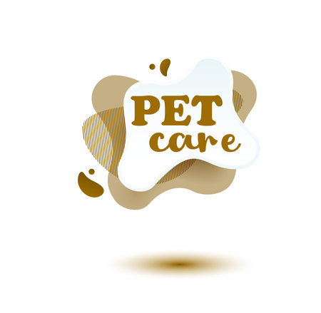 Pet friendly tag. Brown label and stikers emblem with drops of paw for web and print tag. Pet friendly and care label. Vector illustration for you designのイラスト素材