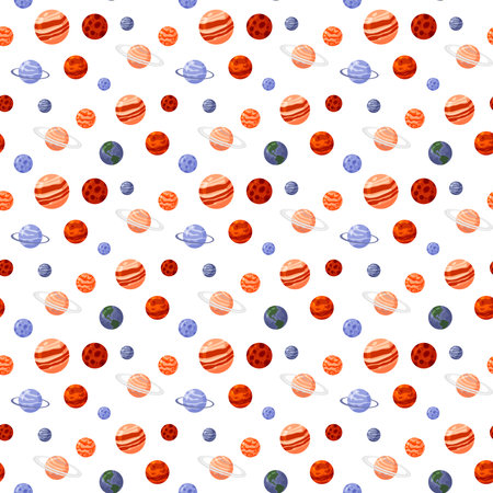 Astronaut and space seamless pattern with space elements. Seamless pattern for design, posters, backgrounds astronaut and space. Planet, comet, galaxy, alienshipsのイラスト素材