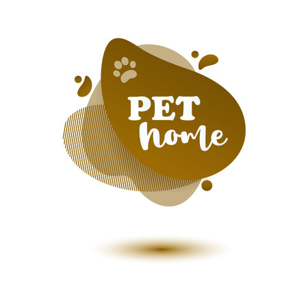 Pet friendly tag. Brown label and stikers emblem with drops of paw for web and print tag. Pet friendly and care label. Vector illustration for you designのイラスト素材