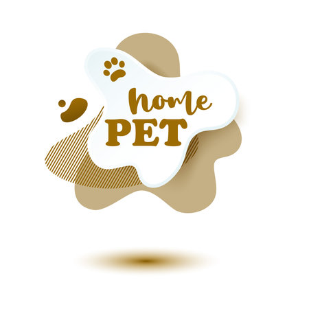 Pet friendly tag. Brown label and stikers emblem with drops of paw for web and print tag. Pet friendly and care label. Vector illustration for you designのイラスト素材