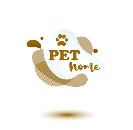 Pet friendly tag. Brown label and stikers emblem with drops of paw for web and print tag. Pet friendly and care label. Vector illustration for you designのイラスト素材