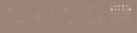 Arch frame aesthetic element, set simple frame and elements, simple aesthetic for you progect, template, posterのイラスト素材