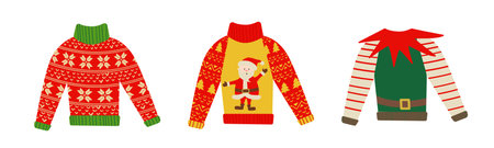 Christmas ugly sweater party, decoration for Christmasm, set of vector ugly sweater partyのイラスト素材