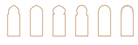 Gold islamic window shape. Arabic door frame. Islamic arhitecture elements of window and doorのイラスト素材