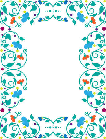 Mexican otomi embrodery ornament, frame. Colorful Mexican Traditional Textile Embroidery Style. Folk otomi style graphic, wallpaper. Festive mexican floral motifのイラスト素材