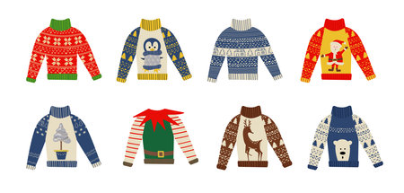 Christmas ugly sweater party, decoration for Christmasm, set of vector ugly sweater partyのイラスト素材