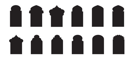 Islamic window shape. Arabic door shape. Islamic arhitecture elements of window and door.のイラスト素材