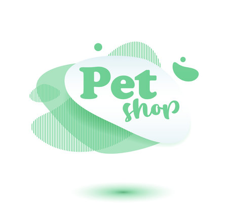 Pet friendly tag. Green label and stikers emblem with drops of paw for web and print tag. Pet friendly and care label. Vector illustration for you designのイラスト素材