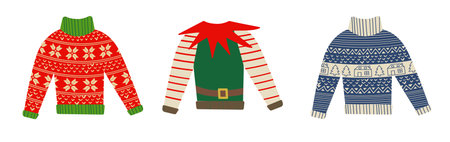 Christmas ugly sweater party, decoration for Christmasm, set of vector ugly sweater partyのイラスト素材