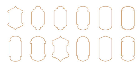 Gold islamic window shape. Arabic door frame. Islamic arhitecture elements of window and doorのイラスト素材