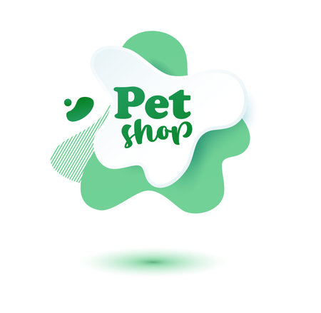 Pet friendly tag. Green label and stikers emblem with drops of paw for web and print tag. Pet friendly and care label. Vector illustration for you designのイラスト素材