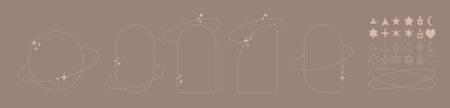 Arch frame aesthetic element, set simple frame and elements, simple aesthetic for you progect, template, posterのイラスト素材