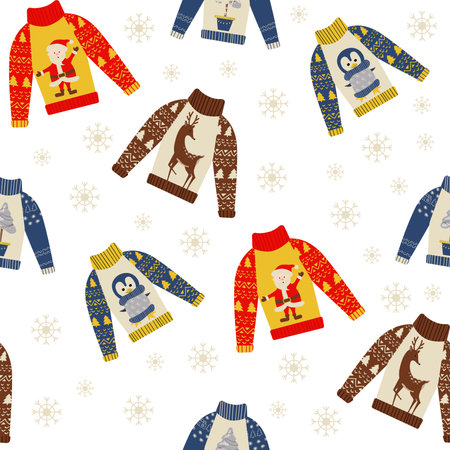 Christmas ugly sweater party, decoration for Christmasm, seamless pattern vector ugly sweater party.のイラスト素材