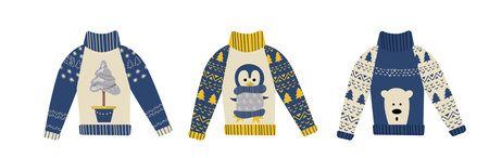 Christmas ugly sweater party, decoration for Christmasm, set of vector ugly sweater partyのイラスト素材