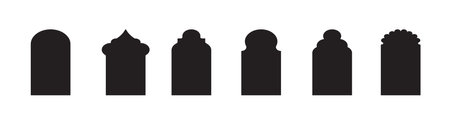 Islamic window shape. Arabic door shape. Islamic arhitecture elements of window and door.のイラスト素材