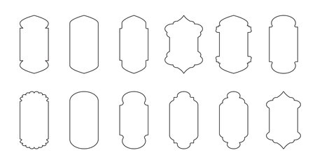 Gold islamic window shape. Arabic door frame. Islamic arhitecture elements of window and doorのイラスト素材