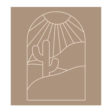 Boho boho logo cactus in minimal line style. Landscape, cactus logo design templates, geometric abstract design for decorationのイラスト素材