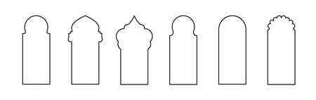 Gold islamic window shape. Arabic door frame. Islamic arhitecture elements of window and doorのイラスト素材