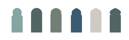 Islamic window boho colors shape. Arabic door shape. Islamic arhitecture elements of window and door.のイラスト素材