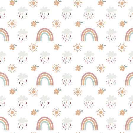 Boho baby rainbow seamless pattern. Boho color rainbow background for your projectのイラスト素材