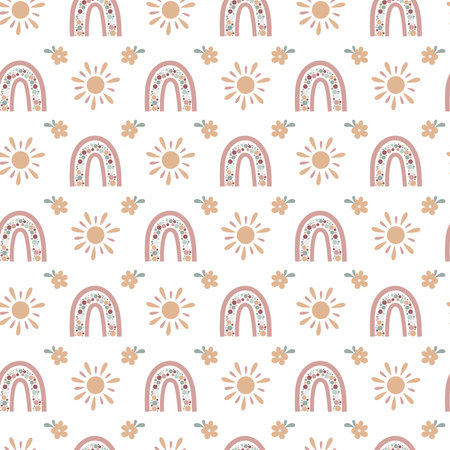 Boho baby rainbow seamless pattern. Boho color rainbow background for your projectのイラスト素材