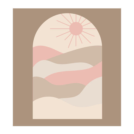 Boho boho logo cactus in minimal style. Landscape, cactus logo design templates in boho color, geometric abstract design for decorationのイラスト素材