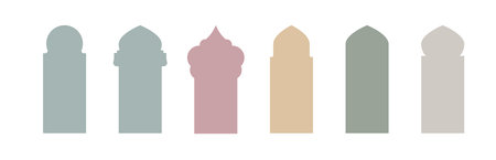 Islamic window boho colors shape. Arabic door shape. Islamic arhitecture elements of window and door.のイラスト素材
