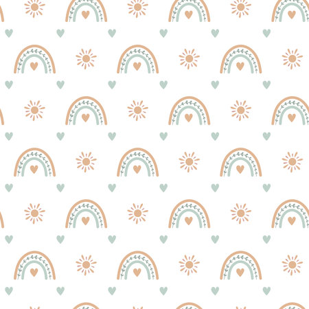 Boho baby rainbow seamless pattern. Boho color rainbow background for your projectのイラスト素材