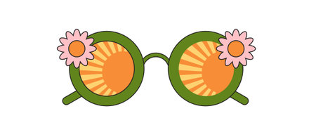 Groovy sunglasses. Collection of hippie sunglasses in trendy groovy styleのイラスト素材