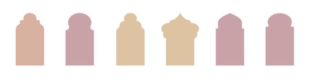 Islamic window boho colors shape. Arabic door shape. Islamic arhitecture elements of window and door.のイラスト素材