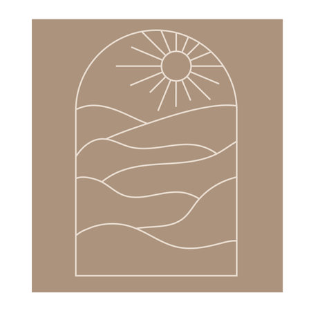 Boho boho logo cactus in minimal line style. Landscape, cactus logo design templates, geometric abstract design for decorationのイラスト素材