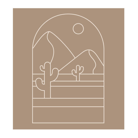 Boho boho logo cactus in minimal line style. Landscape, cactus logo design templates, geometric abstract design for decorationのイラスト素材