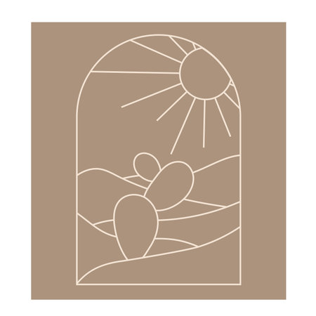 Boho boho logo cactus in minimal line style. Landscape, cactus logo design templates, geometric abstract design for decorationのイラスト素材