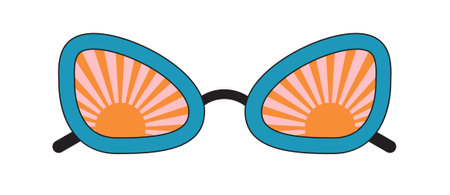 Groovy sunglasses. Collection of hippie sunglasses in trendy groovy styleのイラスト素材