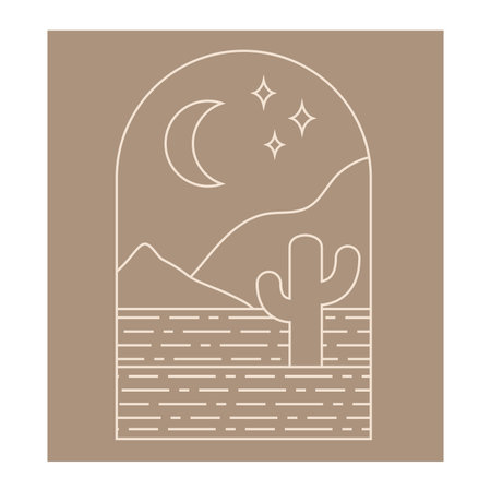 Boho boho logo cactus in minimal line style. Landscape, cactus logo design templates, geometric abstract design for decorationのイラスト素材