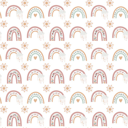 Boho baby rainbow seamless pattern. Boho color rainbow background for your projectのイラスト素材