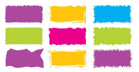 Jagged rectangle. Bright color simple shapes. Rectangle paper template jagged and roughのイラスト素材